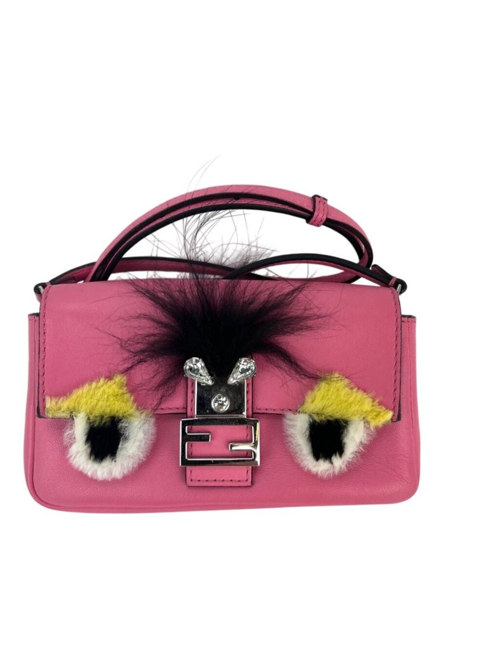 Fendi Monster Baguette Pink Leather Micro Crossbody Bag